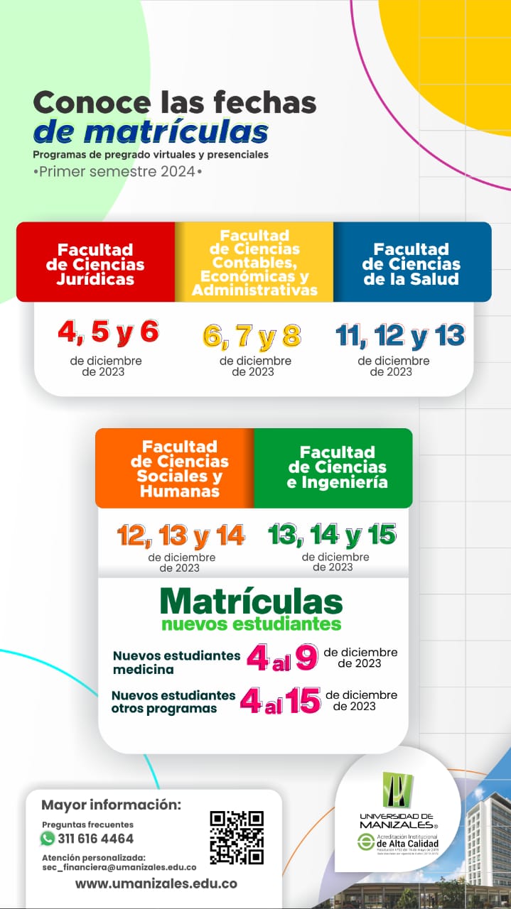 Conoce Las Fechas De Matr Culas Universidad De Manizales